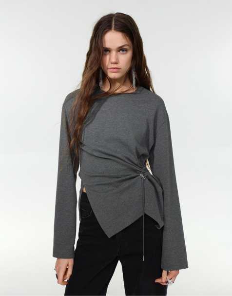 Pull&Bear Long sleeve t-shirt in grey marl