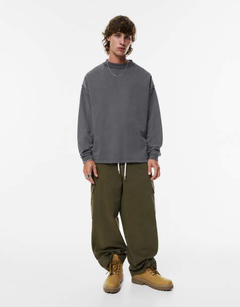 Pull&Bear Long sleeve t-shirt with seams in grey