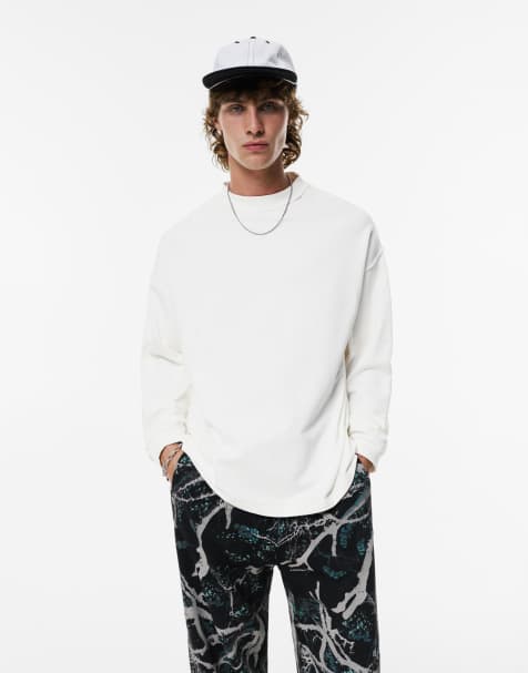 Pull&Bear Long sleeve t-shirt with seams in off white