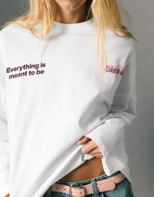 Pull&Bear Long sleeve text t-shirt in ice, 3 of 7