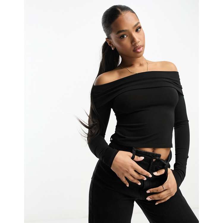 Pull&Bear long sleeve body with front detail in black