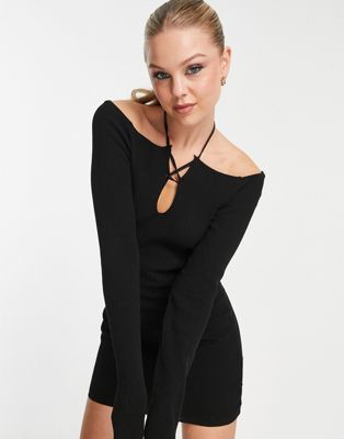 Pull&Bear long sleeved midi dress in black
