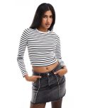 Pull & Bear long sleeved t-shirt in black & white stripe