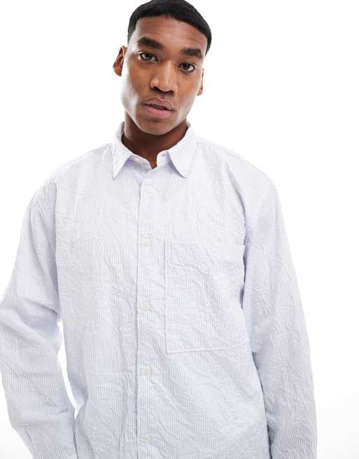Pull&Bear long sleeved textured striped shirt in gray