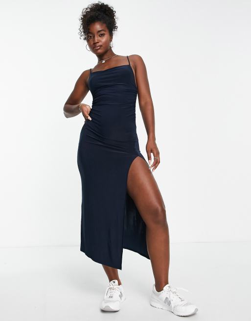 Pull Bear long strappy dress in navy