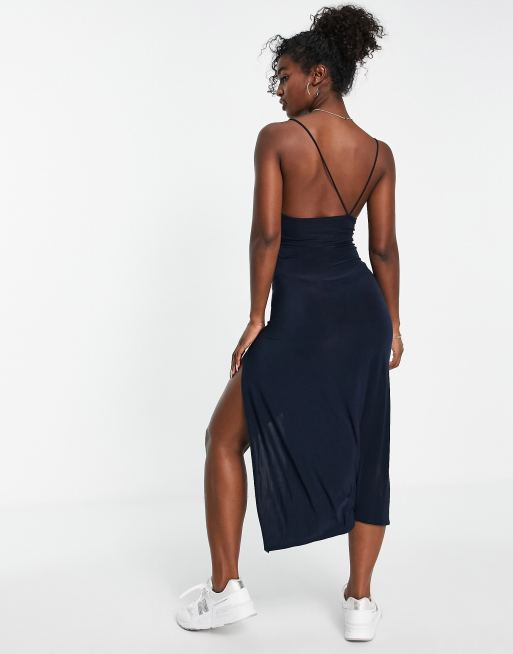 Pull Bear long strappy dress in navy