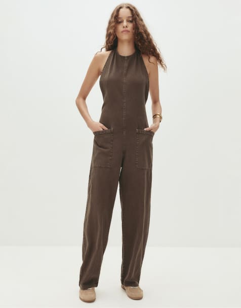 Pull&Bear Long super baggy overalls in brown - view 1