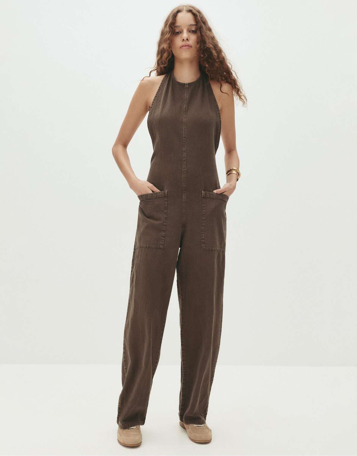 Pull&Bear Long super baggy overalls in brown