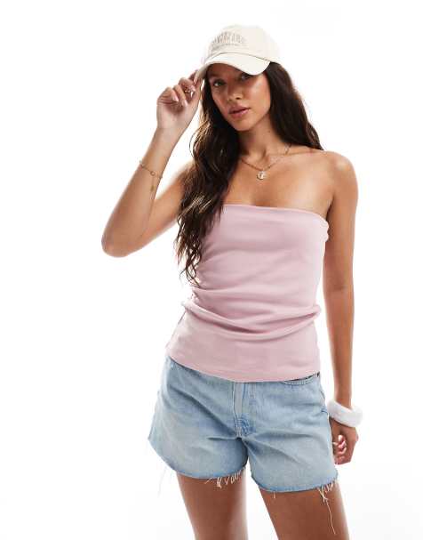 Pull&Bear longline bandeau top in pink - view 1