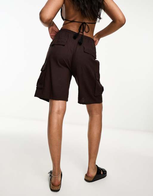 Brown - Linen - Cargo Shorts