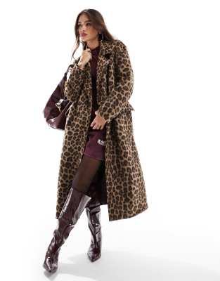 Pull&Bear longline coat in leopard print