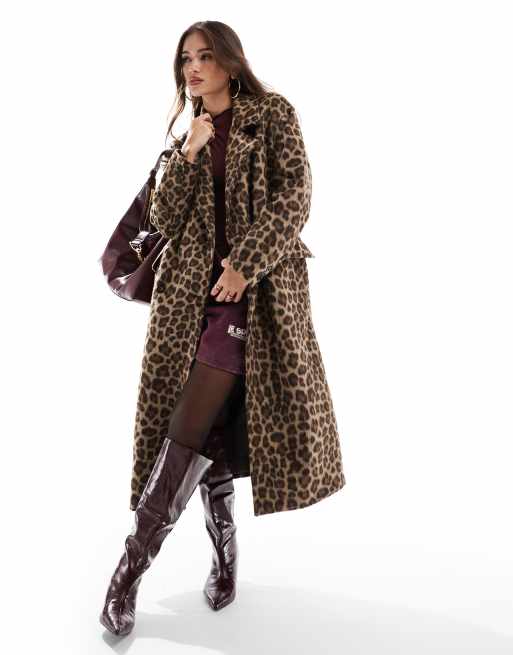 Pull&Bear - Longline-frakke med leopardprint