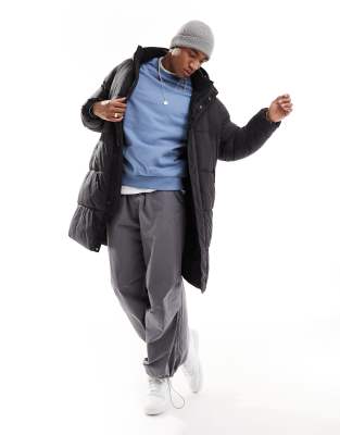 Pull Bear longline puffer jacket in black Smart Closet