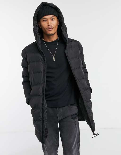 Pull&Bear longline puffer jacket with hood | ASOS