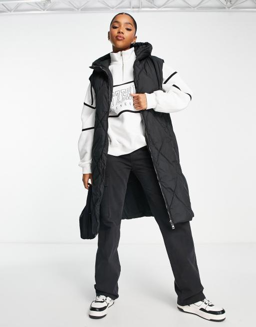 Pull&Bear longline quilted vest in black ASOS