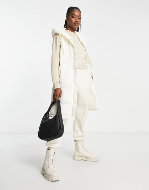 Pull&Bear – Longline-Weste in Ecru