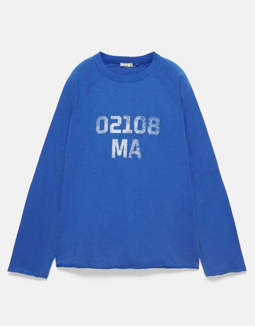 Pull&Bear longsleeve T-shirt met print in diepblauw, 4 van 6