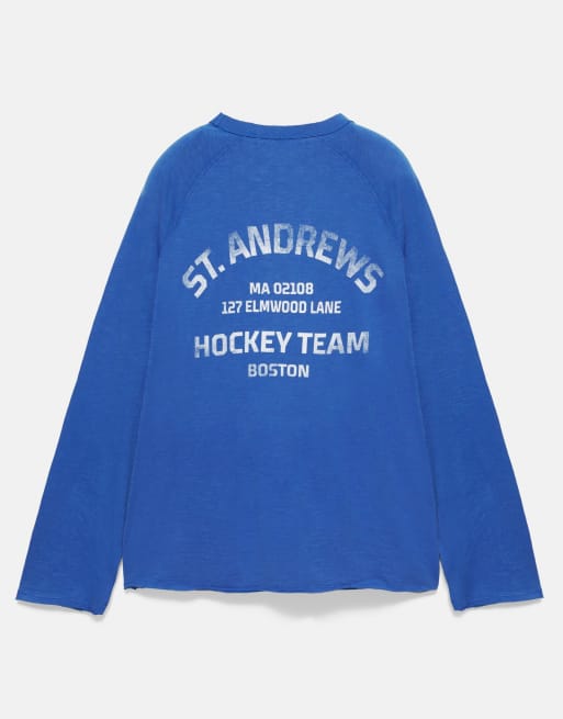 Pull&Bear longsleeve T-shirt met print in diepblauw, 6 van 6
