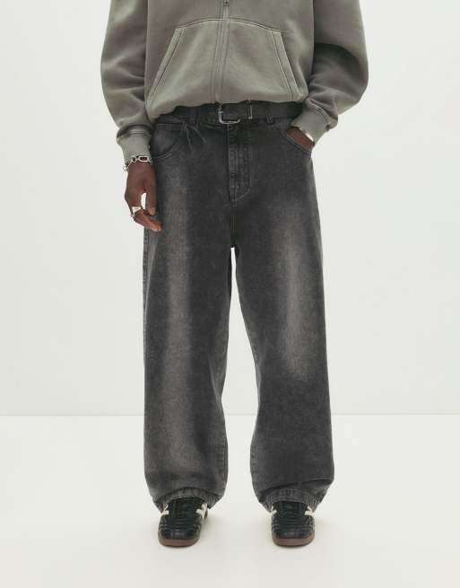 Skirt Coated Jeans Jean Fendu Stradivarius JEAN BAGGY BLACK