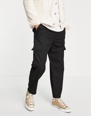 Pull&Bear loose fit cargo trousers in black