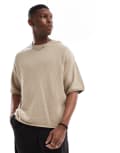 [Pull & Bear] Pull & Bear loose fit knitted t-shirt in sand-Neutral S Sand