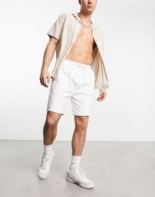 Pull&Bear loose fit linen shorts in ecru - ASOS Price Checker