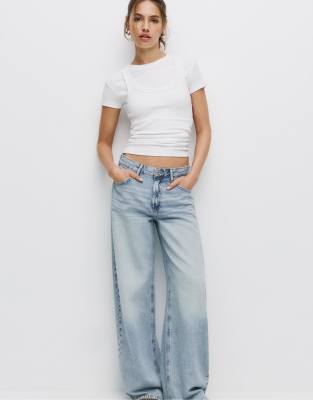 Pull & Bear - Loose Fit Oversize-Jeans in Hellblau