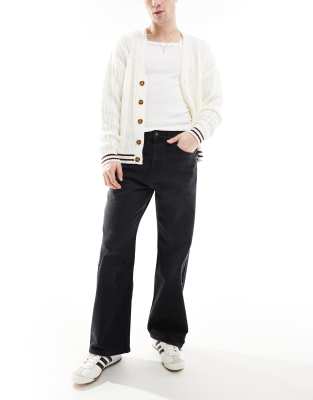 Pull & Bear Loose Fit Straight Leg Jeans In Black