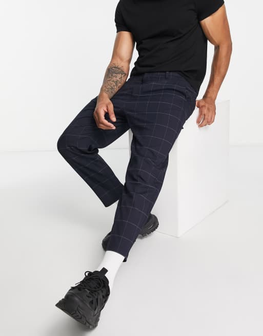 Pull&Bear loose tailored pants in navy check