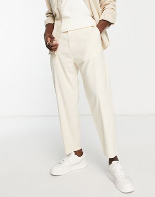 Pull&Bear loose tailored pants in beige  - ASOS Price Checker