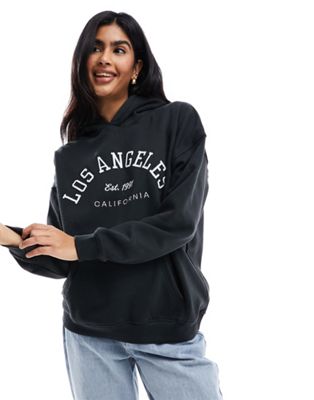 Pull&Bear 'Los Angeles' graphic hoodie in black