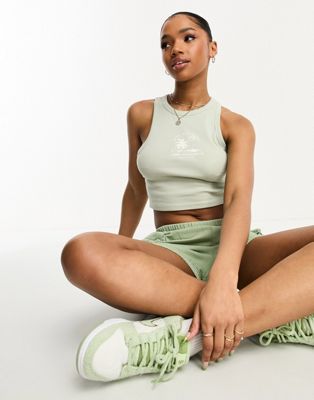 Pull&Bear 'Los Angeles' graphic racer vest in pale green - ASOS Price Checker