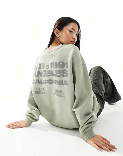 Pull Bear Los Angeles graphic sweat in washed gray