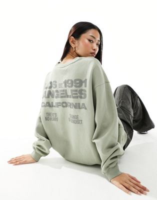 Pull&Bear 'Los Angeles' graphic sweat in washed grey - ASOS Price Checker