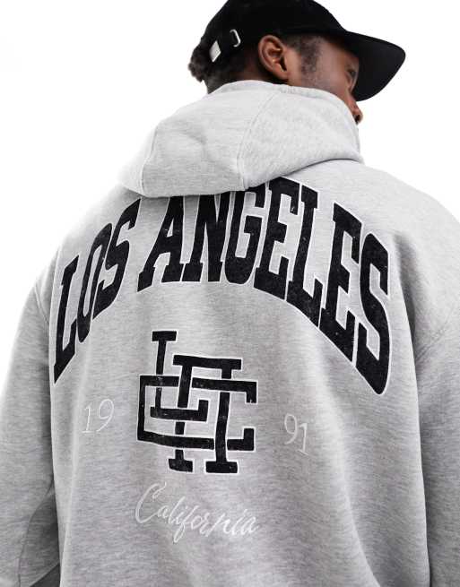 Pull&Bear Los Angeles printed hoodie in gray