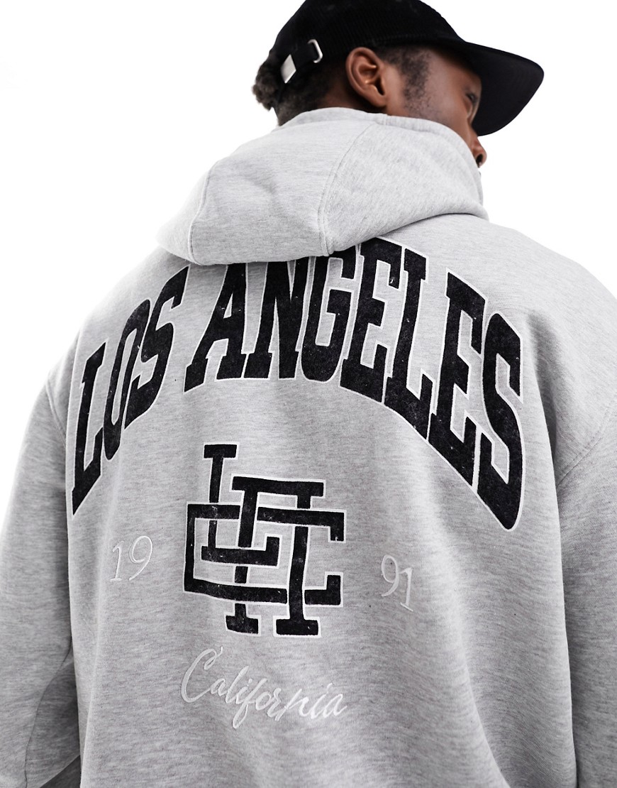 Pull & Bear Los Angeles printed hoodie in grey
