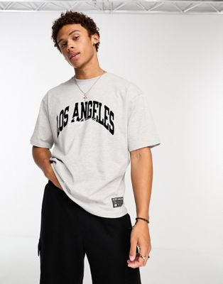 Pull&Bear Los Angeles printed t-shirt in grey - ASOS Price Checker
