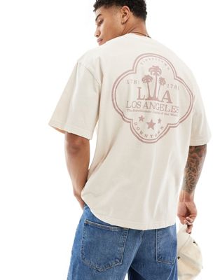 Pull & Bear Los Angeles t-shirt in beige-Neutral