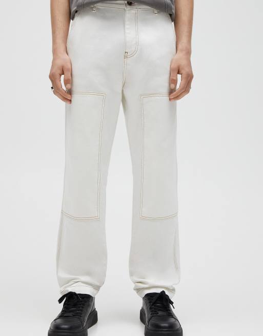 Pull&Bear - Losse jeans met kniepatch in ecru