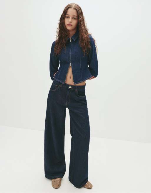Pull&Bear - Losse oversized jeans in marineblauw, 2 van 4