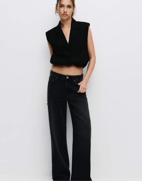 Pull&Bear - Losse oversized jeans in zwart - view 1