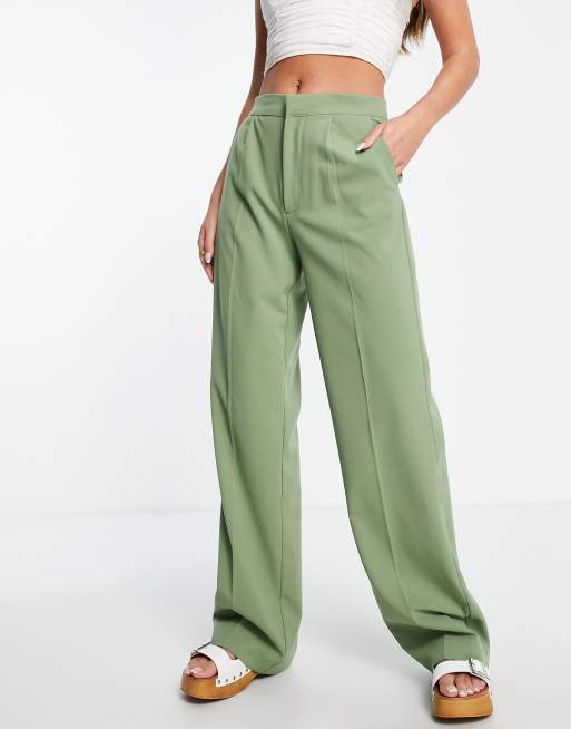 Pull&Bear - Losvallende broek met halfhoge taille in groen
