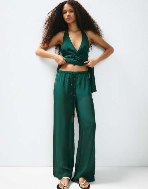 Pull&Bear - Losvallende joggingbroek in groen - view 1