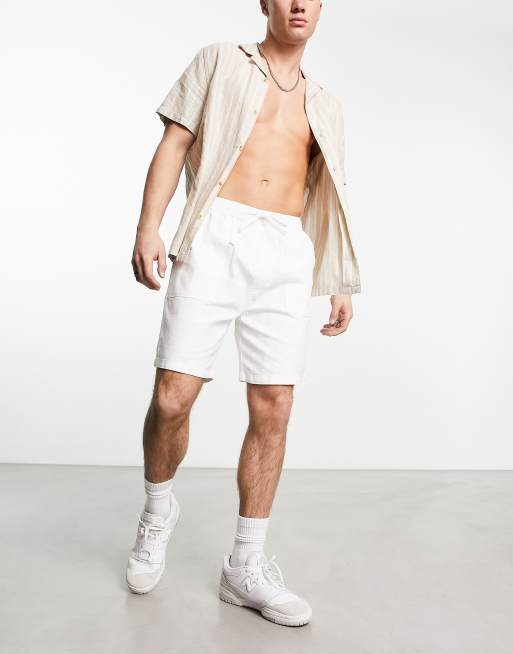 Pull&Bear - Losvallende linnen short in ecru
