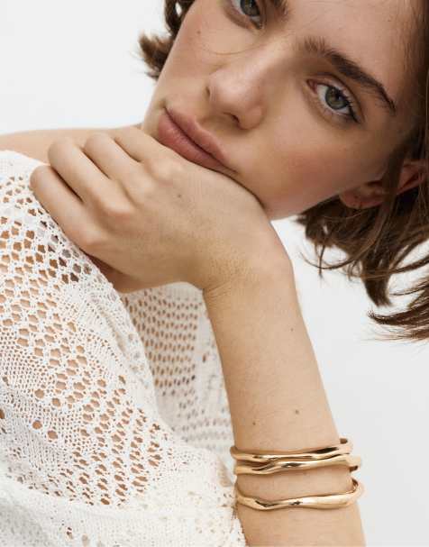 Pull&Bear - Lot de 2 bracelets ondulés - Doré - view 1