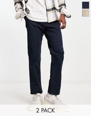 Pull&Bear 2 pack chinos in navy and beige - ASOS Price Checker
