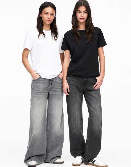 Pull&Bear - Lot de 2 t-shirts à manches courtes - Blanc/noir