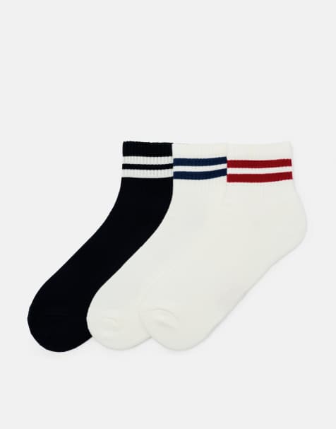 Pull&Bear - Lot de 3 paires de chaussettes rayées - Bleu marine - view 1