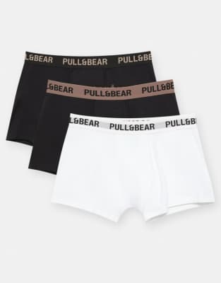 Pull & Bear - Lot de 3 boxers à logo marron - Multicolore