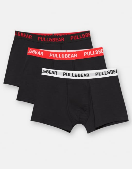 Pull&Bear - Lot de 3 boxers à logo rouge - Multicolore